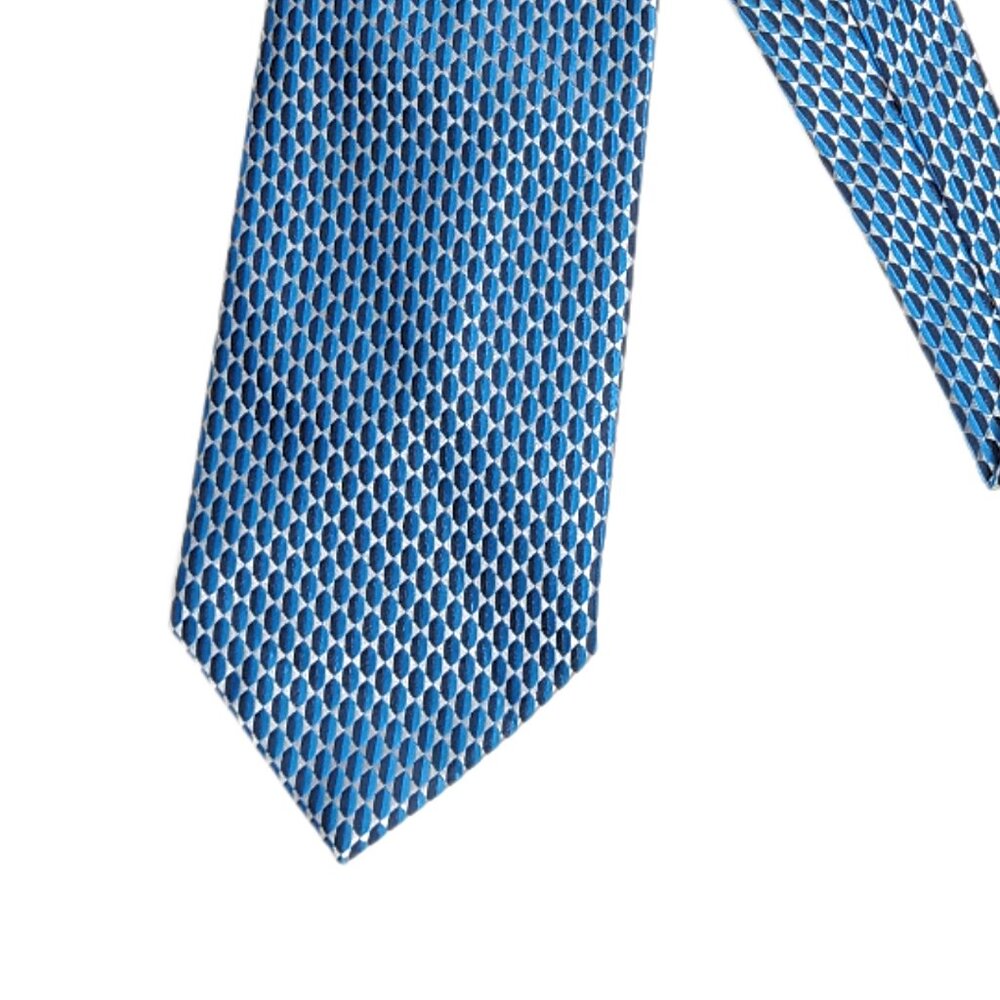 Bergamo New York Geometric Tie Men’s X-Long 64.5” Blue Polyester Designer Wide